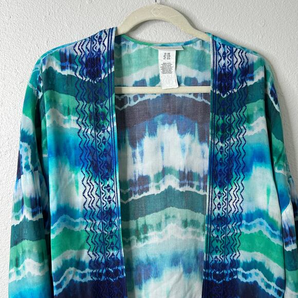 La Blanca Kimono Cover Up Size S/M Blue White Mermaid Embroidered Open Front - Picture 3 of 12